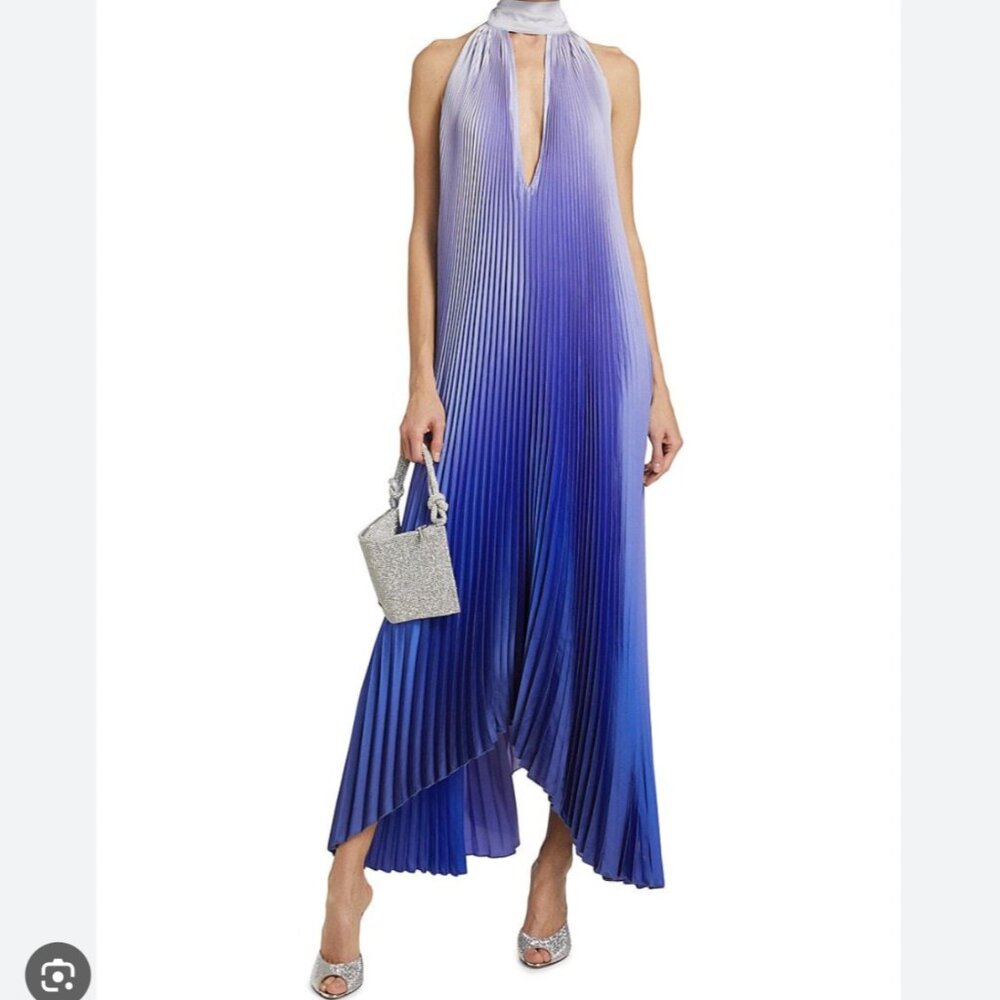 L'IDEE les éléments opera pleated asymmetric gown - Ocean Blue | Size: Small, 4
